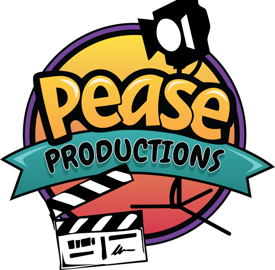Pease Productions logo: the word Pease over a teal banner reading Productions, with a studio light and a clapperboard